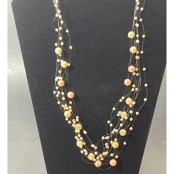 Unbranded Jewelry - Floating Illusion Faux Pastel Pearl Necklace Multicolor Multi Strand 22 in VTG